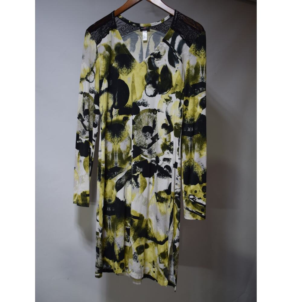 Cosabella Made in Italy Abstract Print Lace Shoulder Long Sleeve Dress Size M